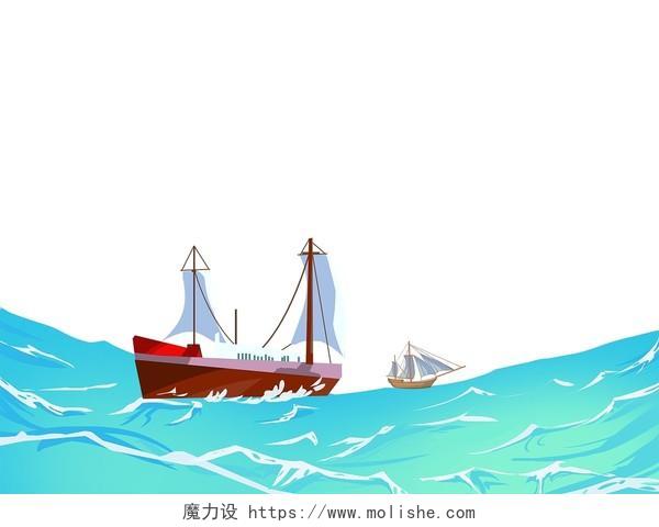 帆船元素海洋红色帆船边框PNG素材
